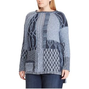 Chaps Plus Size Leaf Stitch Sweater, Blue